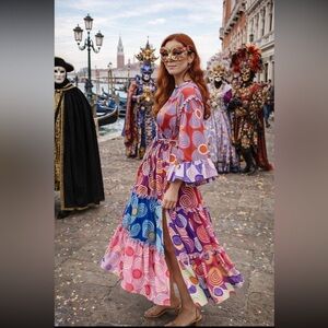 Celia B Anthropologie NWT Celia B Maryann V-Neck Mixed Print Midi Dress size M.